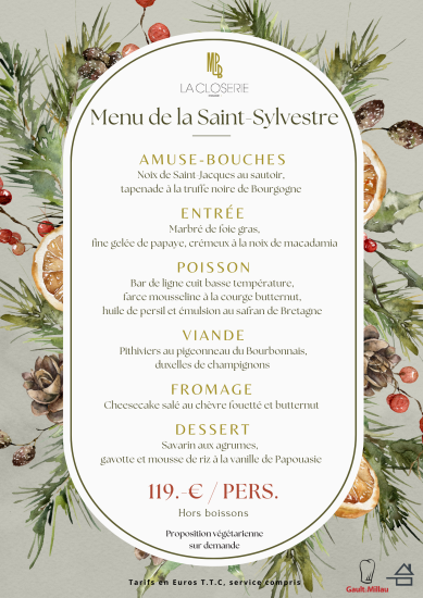 Menu de la Saint-Sylvestre La Closerie Dijon